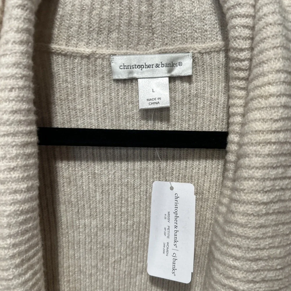 Christopher &  Banks Women's Cream Cardigan With Pockets‎ Long Sleeve Size Large